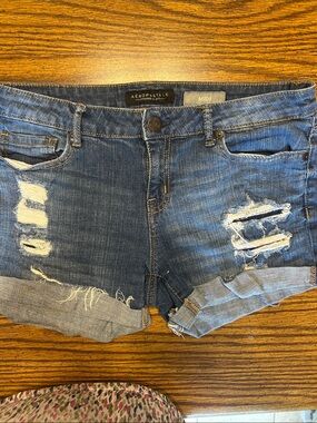 Aeropostale Women's Distressed Denim Shorts - Blue